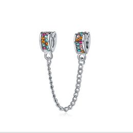 Fit Sterling Silver Pandora Bracelet Charms Safety Chain European Charm Beads Multicolour Heart Bead For Snake Chain Bracelet DIY Jewellery