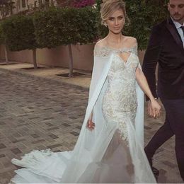 2020 Sexy Wedding Dresses Sleeveless Lace Edge Bridal Growns Bolero Jacket Shawl Custom Made Mermaid Wedding Dress with Wraps