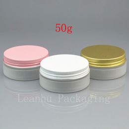 50g empty frosting white PET cream jar , 50cc solid perfumes refillable container ,white / cap , 50 pcs/lot