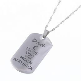 Stainless Steel Pendant Necklace " I Love You To The Moon and Back "Dog Tag Necklace Military Mens Jewellery Family Gift