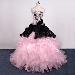 2018 Newest Ball Gown Black and Pink Sweetheart Quinceanera Dresses Beaded Sweet 16 Dress Plus Size Lace Up Prom Party Gown Q91