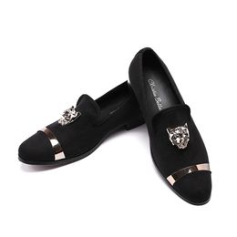 Christia Bella New Fashion Men Party and Wedding Handmade Loafers Men Velvet Shoes with Tiger and Gold Buckle Men Dress Shoes