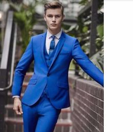 New Arrival Notched Lapel One Button Blue Wedding Men Suits Tuxedos Men Party Groomsmen Suits(Jacket+Pants+Tie+Vest) NO;214