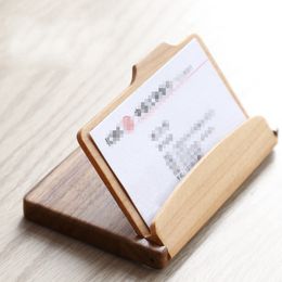 Wooden Business Card Storage Box Desktop Decoration ID Credit Cards Holder Case Organisation Wholesale Free Shipping