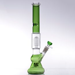 Grace glass bong free ship 18.8mm Tree Perc straight tube Bong green 37cm Dab Oil Rigs with Grace Design 14 inch