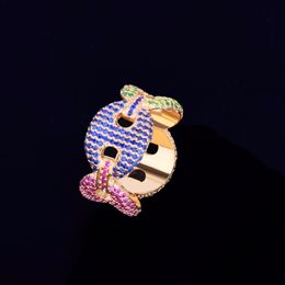 12mm Men's Colourful Cuban Rings Charm Gold Silver Colour Cubic Zircon Gold RING Fashion Hip Hop Jewellery For Gift