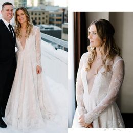 Elegant Full Lace Wedding Dresses Modest Bateau Neck Backless Long Sleeves Country Bridal Gowns Custom Made Wedding Dress