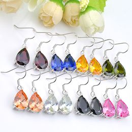 Luckyshine 2 Pcs Lot Pear shaped Morganite Garnet Citrine Earrings 925 Sterling Silver Plater Women Zircon Earrings Brand Fashion Jewelry