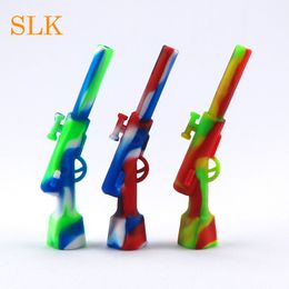 Metal Philtre bowl silicone pipes for smoking mini gun stype tobacco pipe dry herb cncentrate burner hand rifle bong