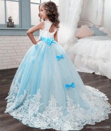 Flower Girls's Dresses Formal Girl Pageant Gowns Custom Made Wedding Party Dress with Beading Belt