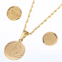 Gold Plated Islam Muslim Coin Money Sign Necklaces Earring Jewellery Set