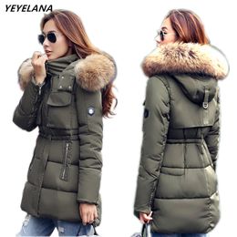 YEYELANA Women Winter Jacket Large Real Fur 2017 New Winter Women Parka Casual Outwear Hooded Coat Fur Coats Woman Clothes