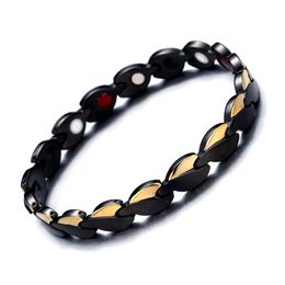 Heart Titanium Stainless Steel Magnetic Therapy Bracelet Health Care Gift for Womens Arthritis and Carpal Tunnel Pain Relief Gold Black