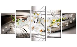 5 Pieces Canvas Wall Art Orchid Flower Painting White Flower Picture Prints on Canvas Home Wall Living Room Decor Unframed Gifts