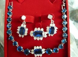 wholesale noble blue crystal perfect match design earrings necklace & ring(#7.8.9) jewelry set