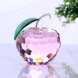 60mm Pink Colour Crystal Glass Apple Figurines wedding event festive party table decor accessories gift craft souvenirs supplies