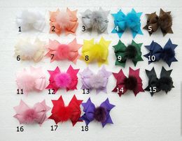 20pcs baby girl 3.5 " layer hair bows clips mink fur pompon headwear sweet pompoms hair accessories Hairpins GR105