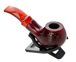 Carved pattern red resin pipe, acrylic handle, mini pipe, wood smoke.