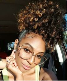 Natural brown hair puff afro kinky curly drawstring ponytail for black women afro ponytail hair extension