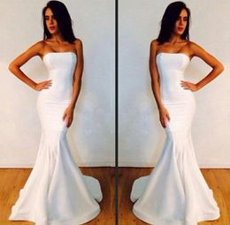 Sexy Strapless Mermaid Evening Dresses Long White Michael Costello Prom Party Dresses Sweep Train Formal Evening Gowns Cheap Custom Made