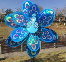 Double Layer Peacock Laser Sequins Windmill Colourful Wind Spinner Home Garden Decor Yard Kids Toy#T025#