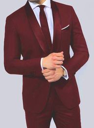 Custom Made Burgundy Shawl Lapel Men Suits Blazer Business Suits Wedding Suits Slim Fit Tailor Tuxedo Terno Masculino 2 Pieces Jacket+Pants