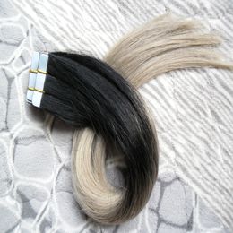 16" 18" 20" 22" 24" 100g Tape in Hair Extensions Gray Colored Ombre Seamless Real Human Hair Remy Tape Hair Extensions 40PCS