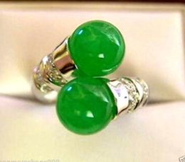 Beautiful Tibet silver natural green jadeite ring Size:6# 7# 8# 9#
