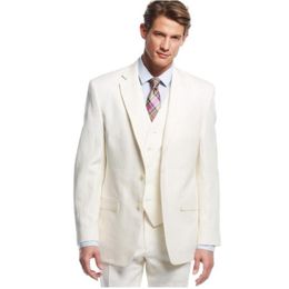 Ivory Men Suits Beach Wedding Tuxedos Groom Wear 3 Pieces (Jacket+Pants+Vest) Slim Fit Casual Bridegroom Suits Man Blazer