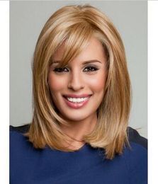 Stylish Shaggy Straight Blonde Mixed Brown Elegant Medium Synthetic Wig Hair