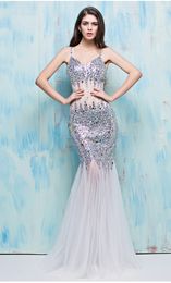 Nightclub Sexy Dresses Long Section Summer New Fish Tail Slim Back Deep V Collar Party Perspective Prom Dresses HY1614