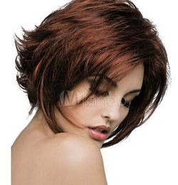 Mahogany Heat-resistant Fibre Side Parting Chic Womens Short Wig