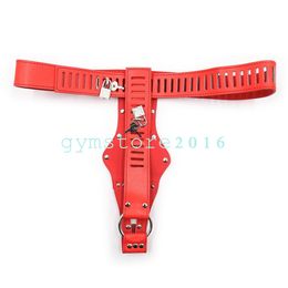 Chastity Devices Sexy Red PU Leather Women's Chastity Belt restraints Adjustable Female #R56