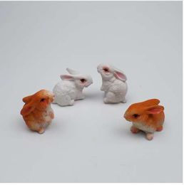 Kawaii Resin Rabbit Miniature Figurines Micro Landscape Grey White/Brown Rabbit Mini Fairy Garden Decor Home Decoration
