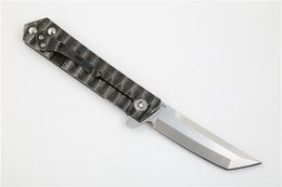 Drop Shipping Flipper Folding Knife D2 Satin Tanto Blade Black Stone Wash Steel Handle Ball Bearing EDC Pocket Knives