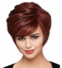 Noble Short Straight Fluffy Stylish Synthetic Wine Red Mixed Capless Wig Hair