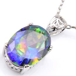 10Pcs Luckyshine Excellent Shine Oval Fire Rainbow Mystic Topaz Cubic Zirconia Gemstone Silver Pendants Necklaces for Holiday Wedding Party