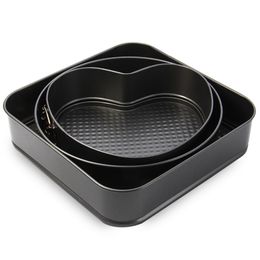 3 Set Springform Pans Cake Bakeware Mould Kitchen Accessories Durable steel construction with nonstick coating, easy to store and clean