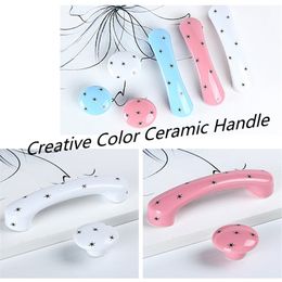 96mm Creative Fashion Cartoon color Star Chindren Room furniture handle white red blue ceramic fish Crown drawer cabinet knob 3.8"