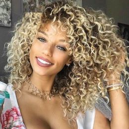 Synthetic Wigs BOB Blonde Kinky Curly Lace Front Japanese Heat Resistant Fibre Wig for black women FZP17