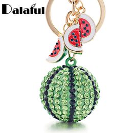 Key Rings Fashion Creative Green Watermelon Ball Pendant Chain Ring Metal Keychain Keyring For Women Bag Car Keyfobs K340