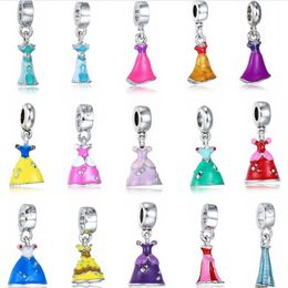 100pcs Charms Princess Dress Enamel Alloy metal DIY Dangles fit European Bracelet Low Price