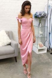 Pink Off shoulders Cocktail Party Dresses Sweetheart Satin Ankle Length Simple Cheap Formal Prom Party Dress Gowns For Women New