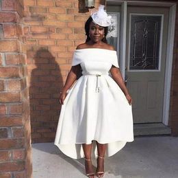 African Plus Size Bridesmaid Dresses Off Shoulder High Low Wedding Guest Dress A Line Satin Black Girls Formal Wear Maid Of Honour Dress