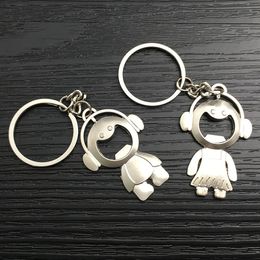 Hot sell 500pairs Love Boy and Girl Couple Wearing Headphones Keychain Fashion Keyring Bottle Opener Valentine's Day Lover Gift