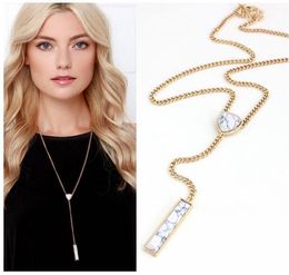 Fashion Natural Stone White Turquoise Necklace Gold Metal Long Chain Sweater Statement Necklace for women Jewellery