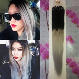 Straight Silver Ombre micro bead extensions Ombre T1B/Grey Micro Links Machine Made Remy Hair Extension