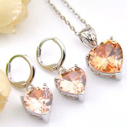 Hot 6 Sets Heart Pendant Earring Jewellery Set 925 silver Necklace Luckyshine exquisite Vintage Crystal Stone For lady party gift Jewellery