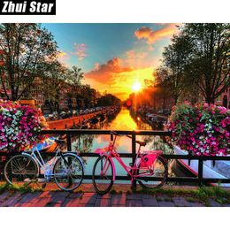 Zhui Star Full Square Drill 5D DIY Diamond Painting "Amsterdam bridge" 3D Embroidery set Cross Stitch Mosaic Decor gift VIP