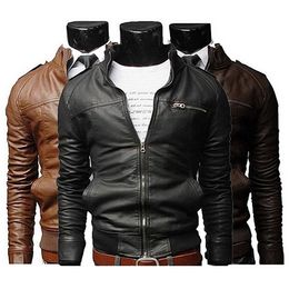 Men's Fashion Cool Stand Collar Slim Motorcycle Faux Leather Coat Outwear Jacket